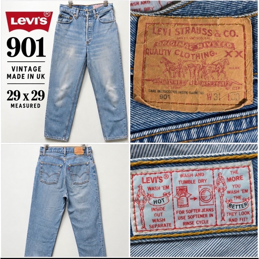 VTG Levis Jeans 901 30 (29x29) 1994 Made UK Whiskers Honeycomb Button Fly